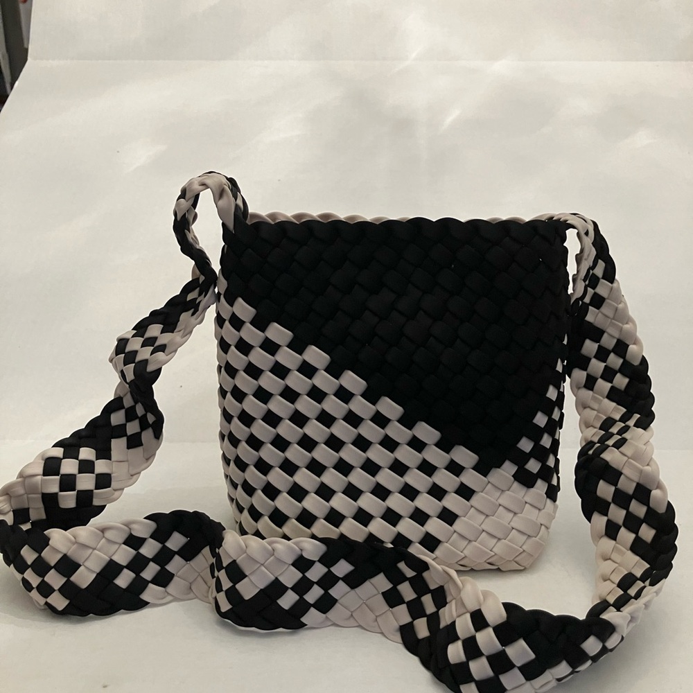 Black and white woven bag